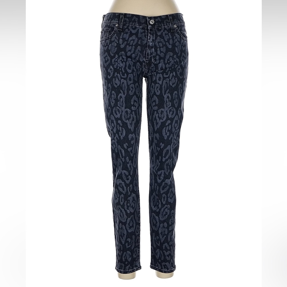 NWT  7 For All Mankind Navy Leopard Print Skinny Jeans